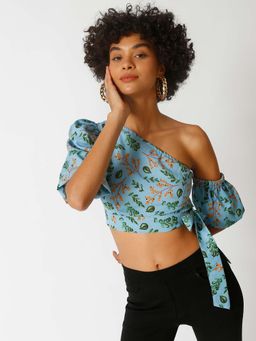 PINACOLADA - Women Blue Printed Stylish Casual Crop Top