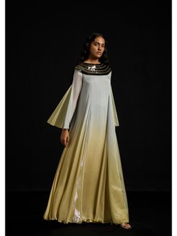 AKHL - Concentric Metallic Chiffon Turquoise Maxi Dress With Slip