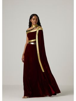 AKHL - Velvet Metallic Wrap Red Maxi Dress
