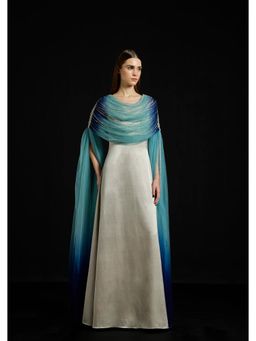 AKHL - Draped Tulle Fall-Panelled Silver Maxi Dress