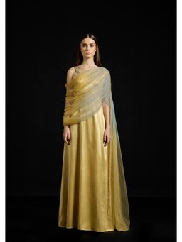 AKHL - Gathered Draped Tulle Satin Gold Maxi Dress