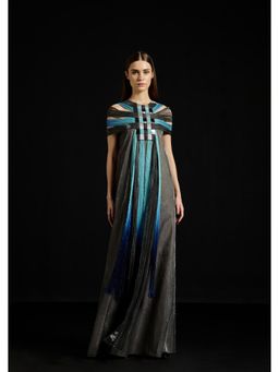 AKHL - Interwoven Yoke Metallic Kaftan Charcoal Maxi Dress