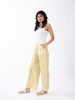 HOUSE OF SHRUSHA - Yellow And White Stripes Linen Straight Trouser