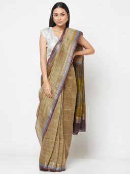 Fabindia - Linen Silk Printed Saree Without Blouse