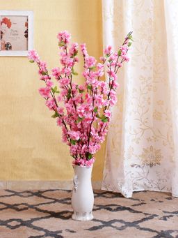 Fourwalls - Artificial Cherry Blossom Flower Sticks for Home Decor (85 cm Tall, Pack of 6, Light-Pink)