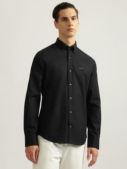 GANT - Men Black Solid Buttoned Down Collar Full Sleeves Shirt