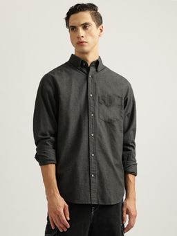 GANT - Men Charcoal Grey Solid Buttoned Down Collar Full Sleeves Shirt