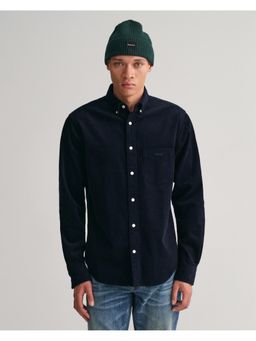 GANT - Men Blue Solid Button-Down Collar Full Sleeves Corduroy Shirt