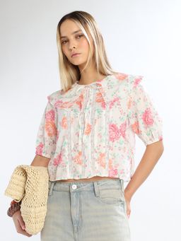 ONLY - Womens Floral Boxy White Top