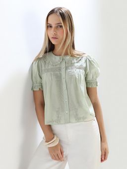 ONLY - Womens Embroidery Regular Green Top