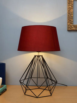 Homesake - Metal Diamond Table Lamp Black Red Shade