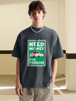 PRONK - Grey Cotton Oversized T-Shirt for Men