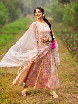 Aurelia - Women Pink Embroidered Woven Blended Fabric Lehenga with Choli and Dupatta (Set of 3)