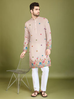 Odette - Ivory Viscose Silk Stitched Kurta for Men