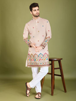 Odette - Ivory Viscose Silk Stitched Kurta for Men