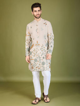 Odette - Ivory Viscose Rayon Stitched Kurta for Men