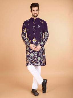 Odette - Purple Viscose Rayon Stitched Kurta for Men