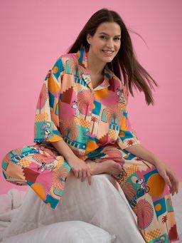 Sweet Dreams - Women Multi-Color Printed Front Open Pyjama (Set of 2)