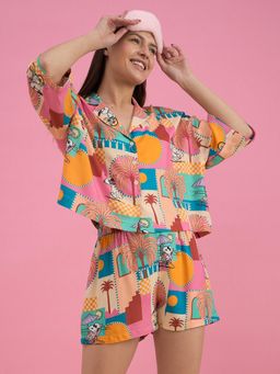 Sweet Dreams - Women Multi-Color Printed Front-Open Shorts (Set of 2)