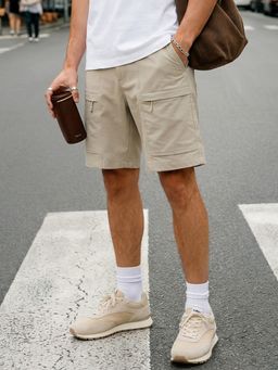 Nobero - Beige Nylon Solid Travel Anti-Stain Shorts