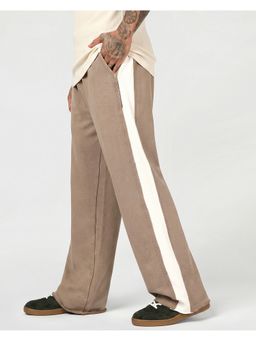 Bewakoof - Men's Chestnut Brown Side Panel Straight Fit Acid Wash Track Pant