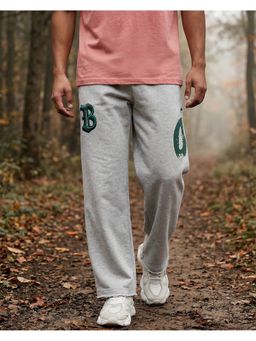 Bewakoof - Men's Grey Embroidered Straight Fit Track Pant