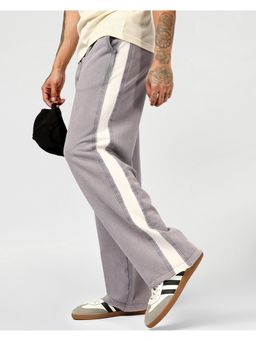 Bewakoof - Men's Granite Grey Side Panel Straight Fit Acid Wash Track Pant