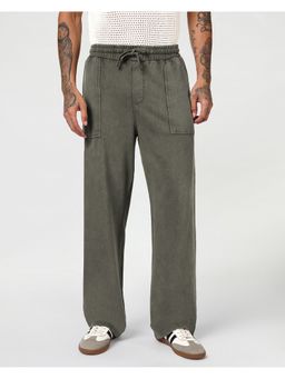 Bewakoof - Men's Cypress Green Straight Fit Acid Wash Track Pant