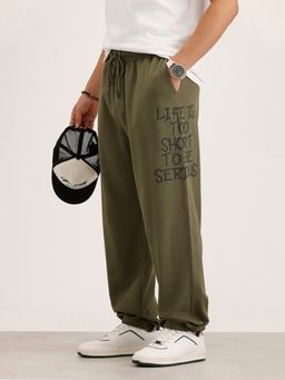 WROGN - Men Olive Oversized Fit Placement Printed Jogger