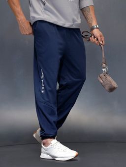 WROGN - Men Navy Blue casual straight fit printed knitted jogger
