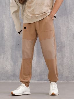 WROGN - Men Tonal Brown Colourblock Comfort Fit Jogger
