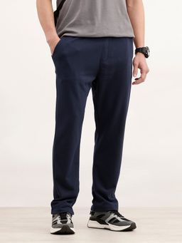WROGN - Men Navy Blue Solid Regular Fit Knitted Trackpant