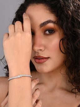 REENISAA - Pearl Glow Silver Dual-Row White Bangle