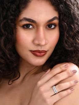 REENISAA - Silver Frosted Leaf Adjustable White Ring