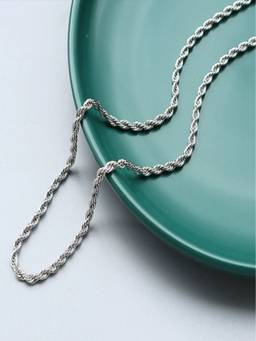 AQUASTREET - Mens Twisted Rope Silver Plated Waterproof Anti-Tarnish 3mm Chain Necklace