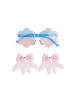 Ribbon Candy - Shiny Bow Alligator Clips with Pearl Detailing & Matching Sunglasses - Light Pink