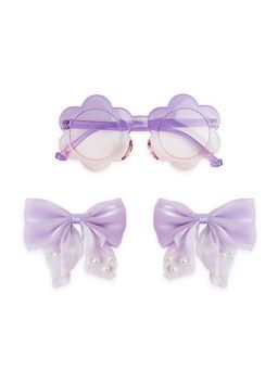 Ribbon Candy - Shiny Bow Alligator Clips with Pearl Detailing & Matching Sunglasses - Purple