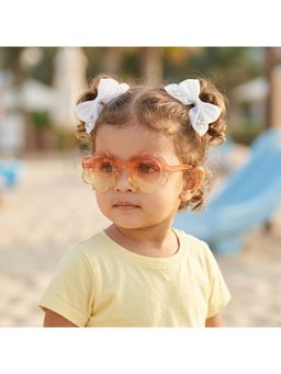 Ribbon Candy - Shiny Bow Alligator Clips with Pearl Detailing & Matching Sunglasses - White