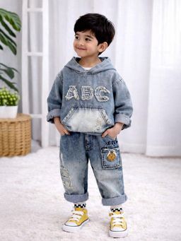 Little Surprise Box - Abc Ripped Denim Hoodie with Pants for Kids