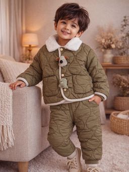 Little Surprise Box - Brown Quilted Puffer Winter Jacket with Pants for Kids