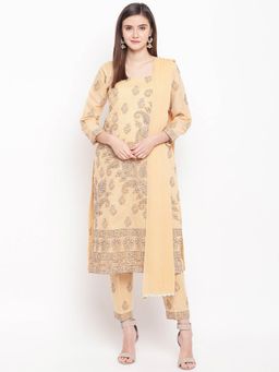ADA - Lucknowi Chikankari Fawn Unstitched Dress Material- A100153 (A100153)