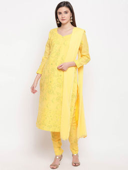 ADA - Yellow Cotton Traditional Lucknowi Chikankari Unstitched Dress Material- A100156 (A100156)