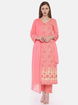 ADA - Casual Carrot pink Cotton Lucknowi Chikankari Dress Material- A100161 (A100161)