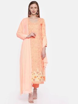 ADA - Hand Embroidered Peach Dress Material- A100162 (A100162)