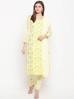 ADA - Festive Lemon Lucknowi Chikankari Dress Material- A100168 (A100168)