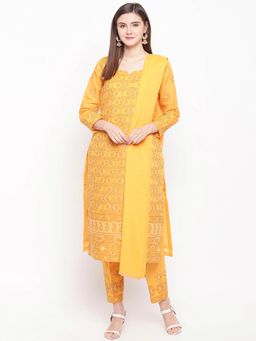 ADA - Mustard Ethnic Chikankari Dress Material- A100180 (A100180)