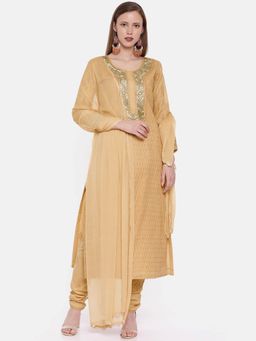 ADA - Ethnic Fawn Cotton Lucknowi Chikankari Dress Material- A100182 (A100182)