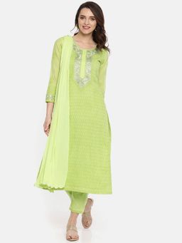 ADA - Festive Green Lucknowi Chikankari Dress Material- A100190 (A100190)