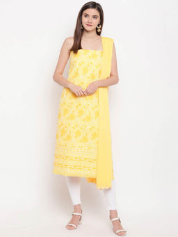 ADA - Casual Yellow Cotton Lucknowi Chikankari Dress Material- A100302 (A100302)