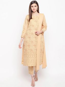ADA - Casual Fawn Cotton Lucknowi Chikankari Dress Material- A100307 (A100307)